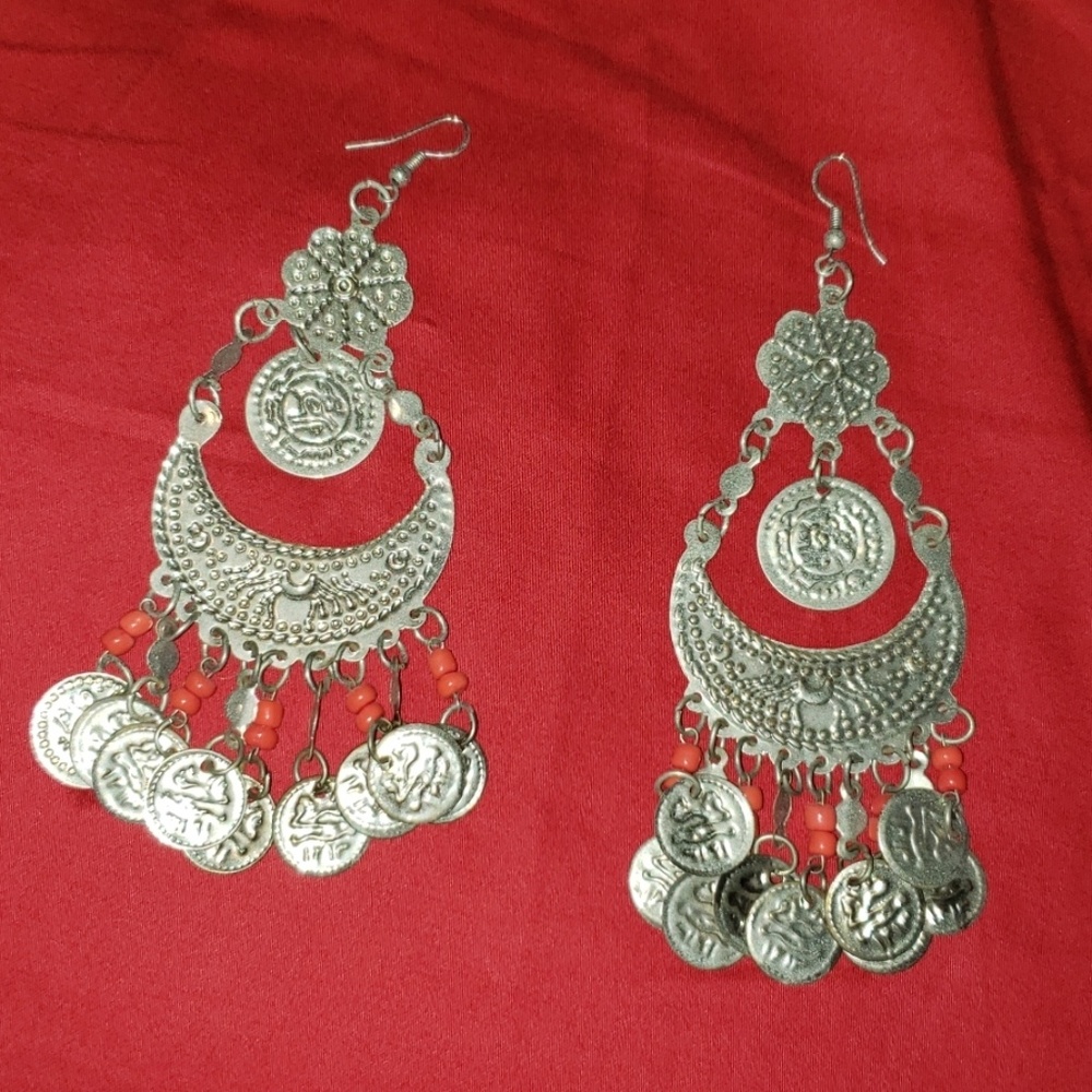 Silver and red earrings